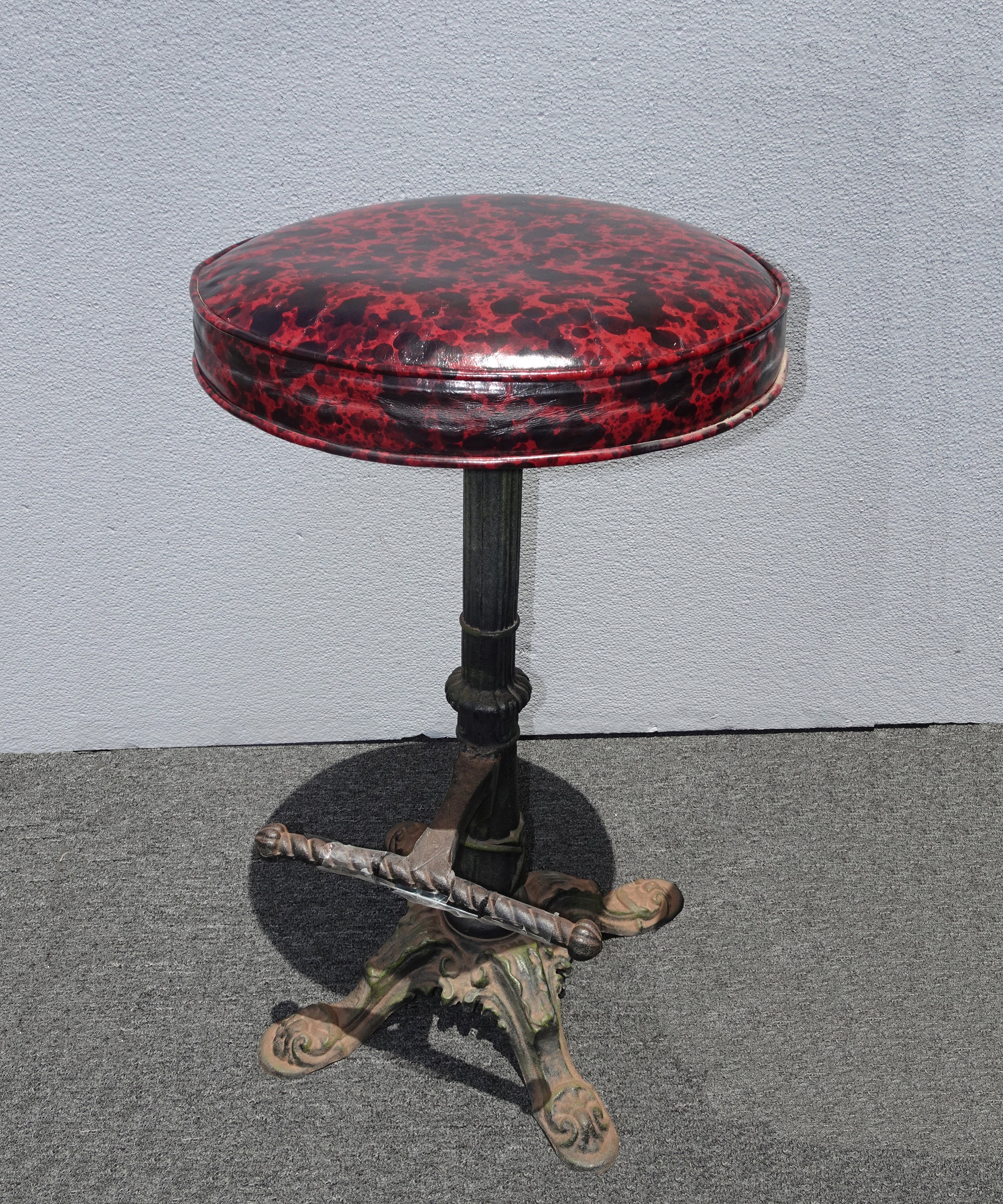 Pair Vintage Spanish Style Wrought & Cast Iron Red Barstools Bar Stools