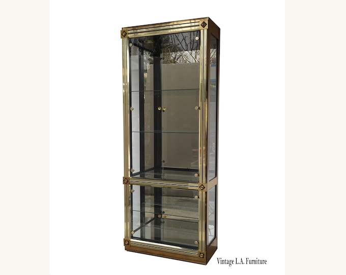 Authentic Baker Furniture Brass & Glass Display Curio Cabinet Vitrine 1970's