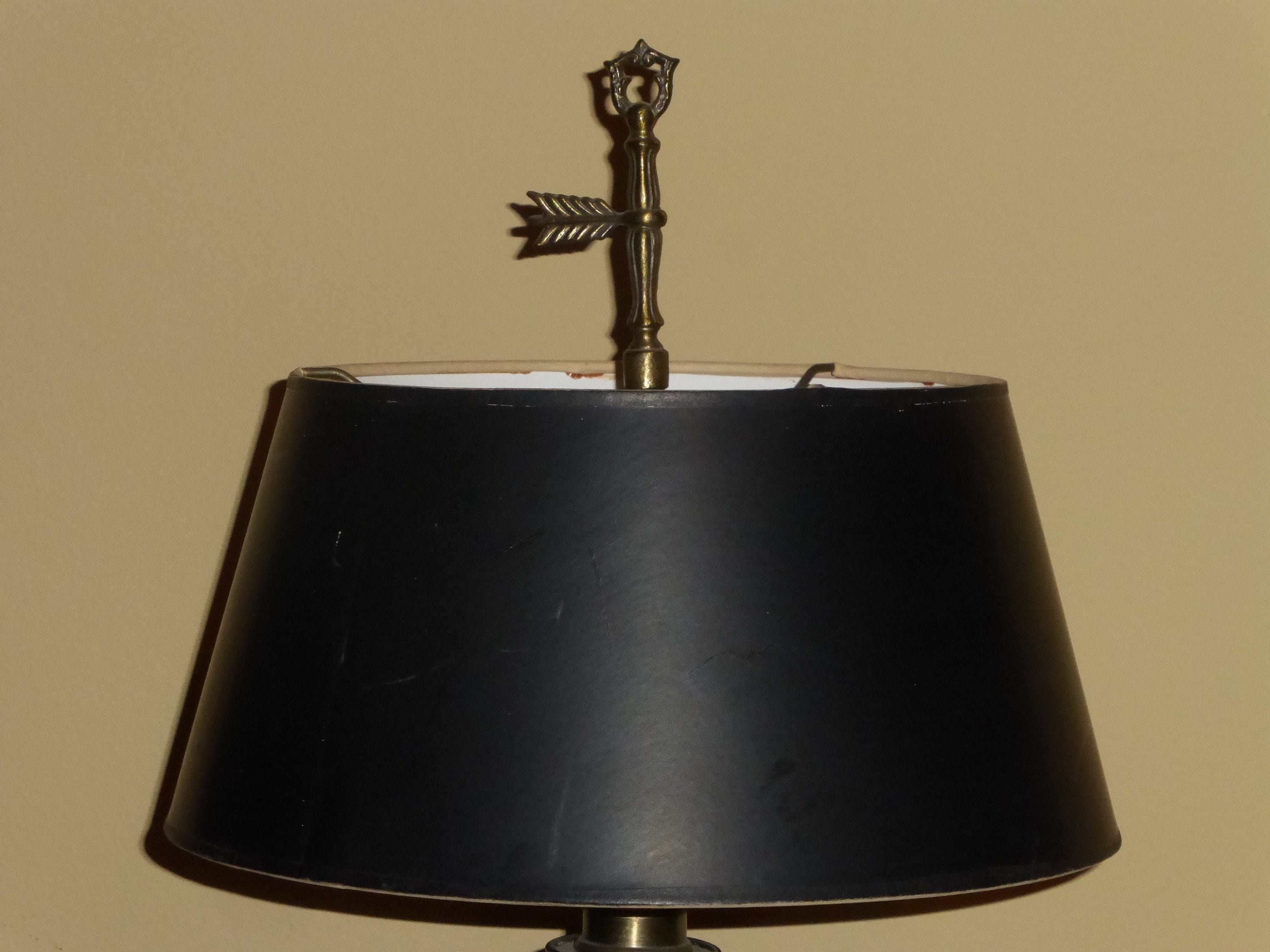 Vintage Table Lamp w Brass Finial and Black Shade French