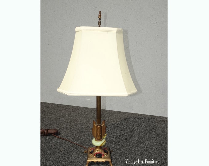 Vintage Mid Century Art Deco Green Table Lamp Light with a Onyx Ring