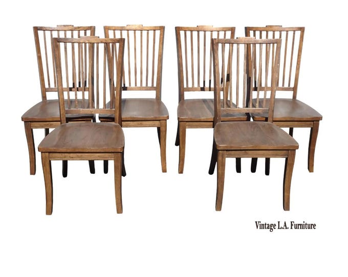 Set of Six Vintage Bassett Furniture Dining Room Chairs Mission Style