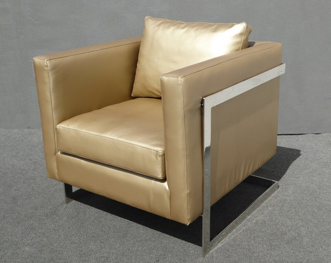 Vintage Contemporary Style Gold Vinyl & Chrome Accent Chair