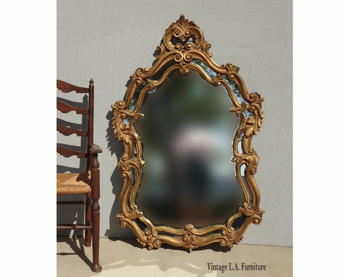 Vintage, Large, Gold, Wall ,Mantle, Mirror, French, Rococo, Louis XVI , Ornate Flourishes