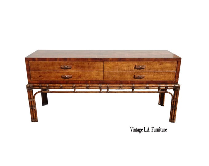 Vintage Henredon Circa East Console Table w Rattan Base