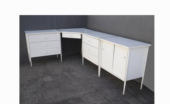 Vintage Mid Century Modern Modular White Corner Desk W Etsy