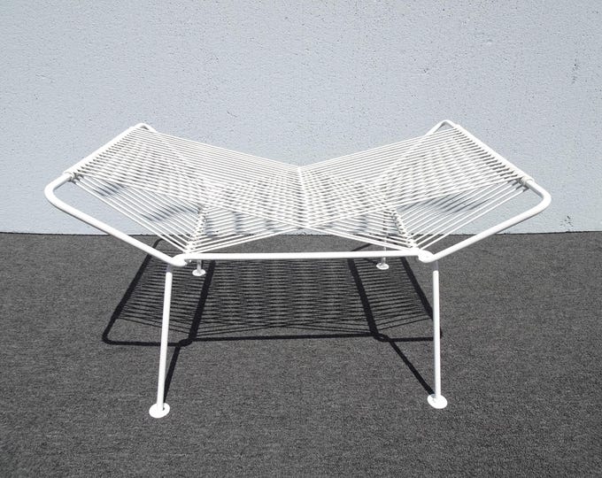 Vintage Mid Century Modern White Rubber Webbed Bench