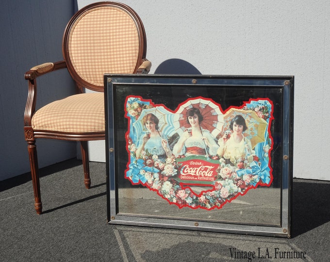 Vintage French Country Coca Cola Wall Mantle Mirror Coke Picture w 3 Women