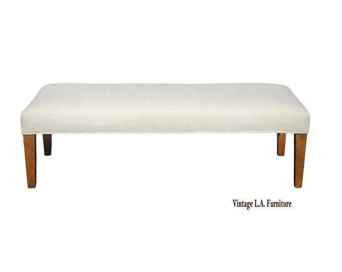 Modern White Bed Side Bench with Brown Legs & Designer Fabric
