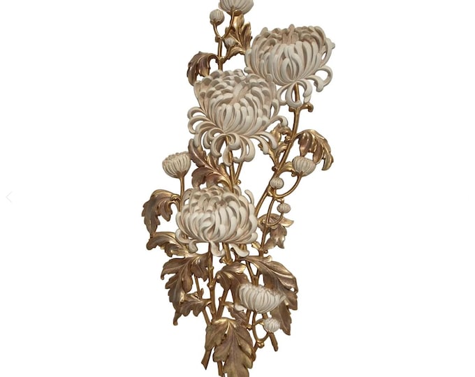 Large 49" Tall Vintage French Country Syroco Gold Flower Wall Plaque Picture
