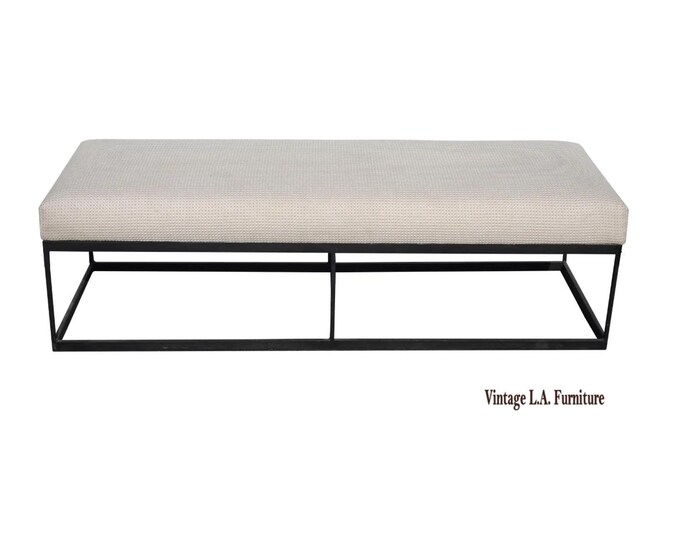 Modern White Bed Side Bench with Iron Base & Designer Fabric