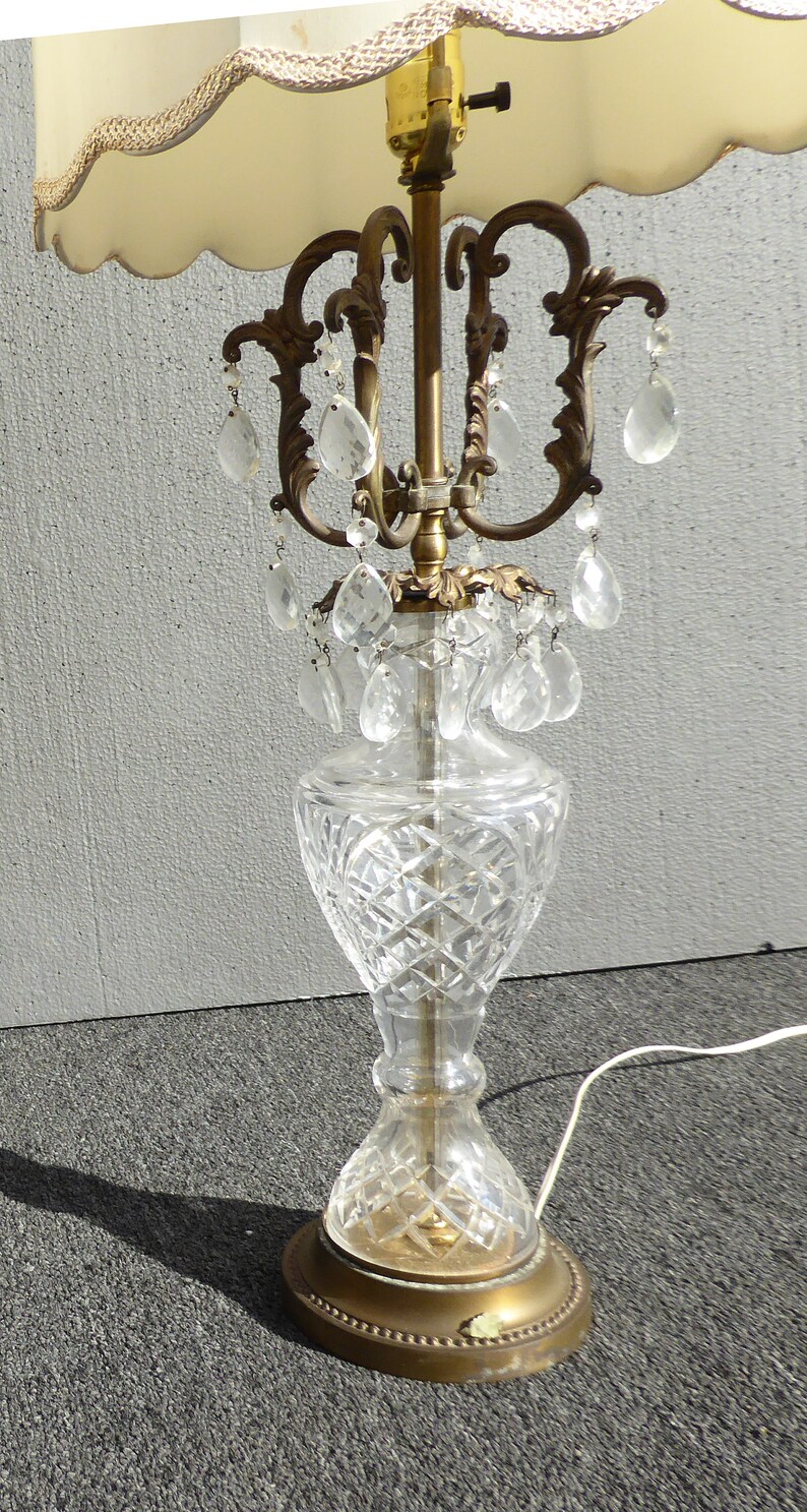 Vintage French Provincial Crystal Table Lamp W White Lampshade Etsy