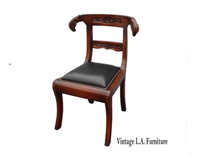 Vintage Regency Style Rams Head Chair w Leather Seat and Decorative Nails