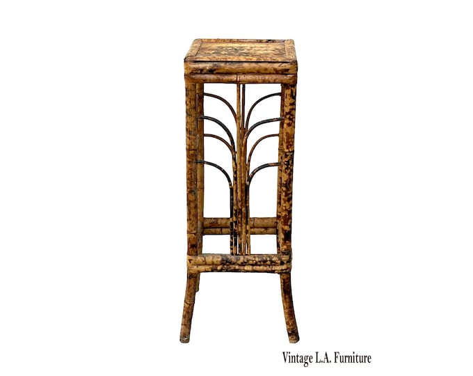 Vintage Bamboo Side Table ~ French Country Fern Stand Accent Table