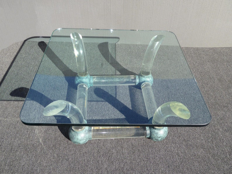 Vintage Mid Century Modern Coffee Table Lucite Sabre Legs & Turquoise Ball Feet image 5