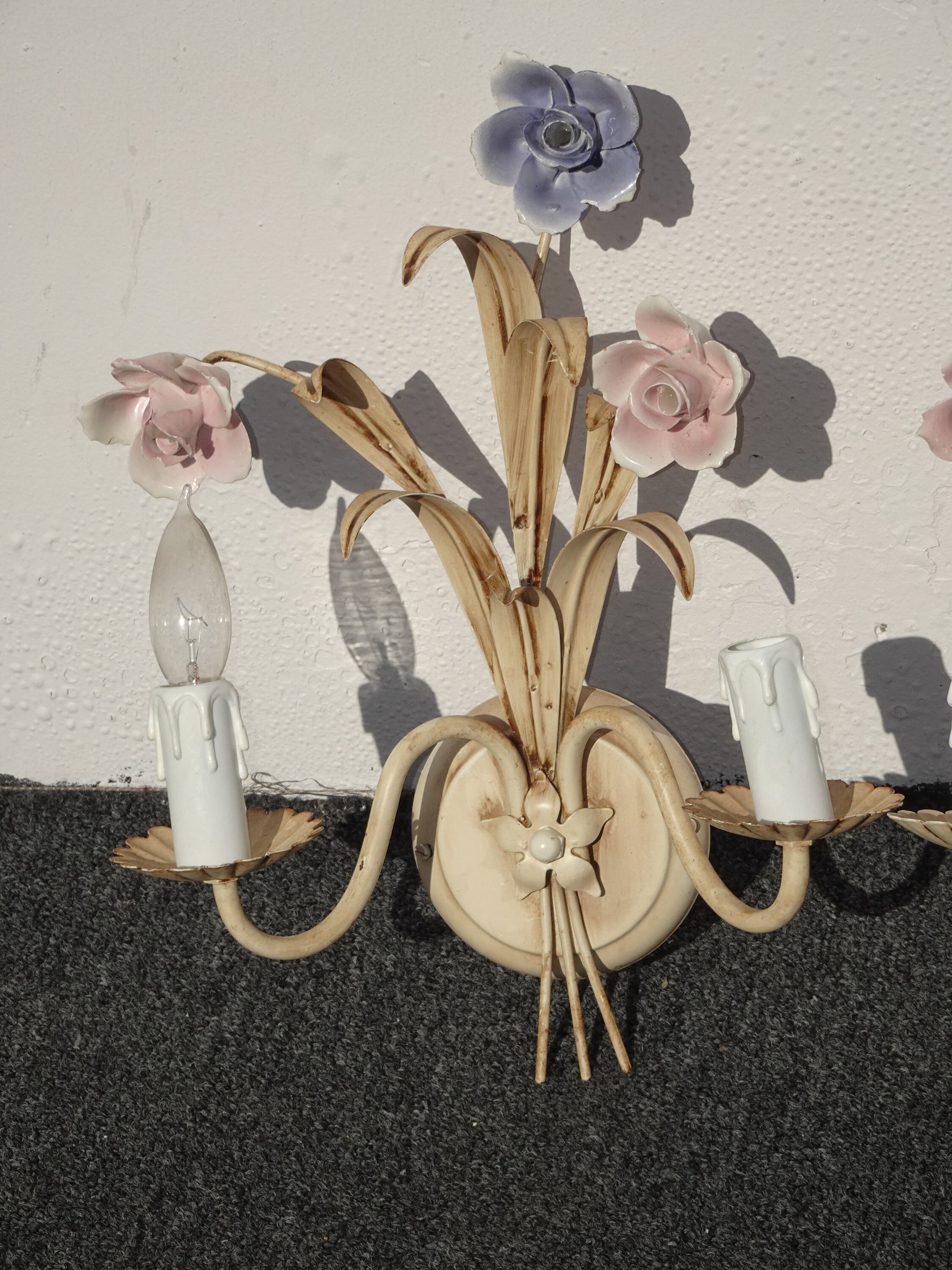 Pair of Vintage French Country Italian Style Wall Light Sconces w