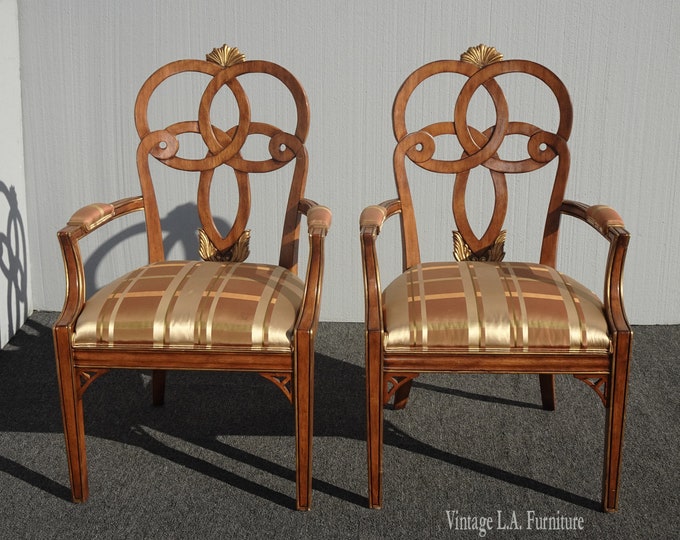 Pair French Country Ribbon Back Georgian Gold Rose Arm Chairs Ferguson Copeland