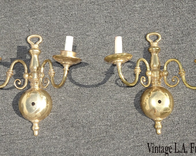 Pair of Vintage French Country Gold Candalabras Sconces Candle Holders