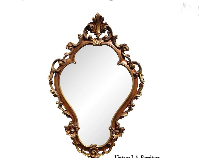 Vintage French Provincial Syroco Style Wall Mirror ~ Brown & Gold Frame