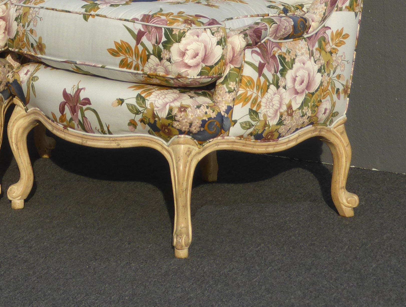 Vintage Pair of Designer French Country Floral High Back Wingback Chairs