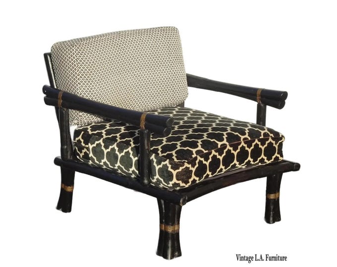 Vintage Oriental Asian Black Lounge Chair with Brass