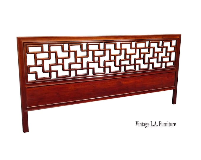 Vintage Mid Century a Yin Yin Furniture Greek Key Style Queen Headboard