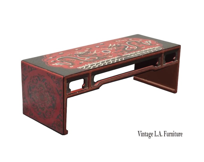 Vintage Chinese Asian Red Dragon Motif Bench ~ Coffee Table