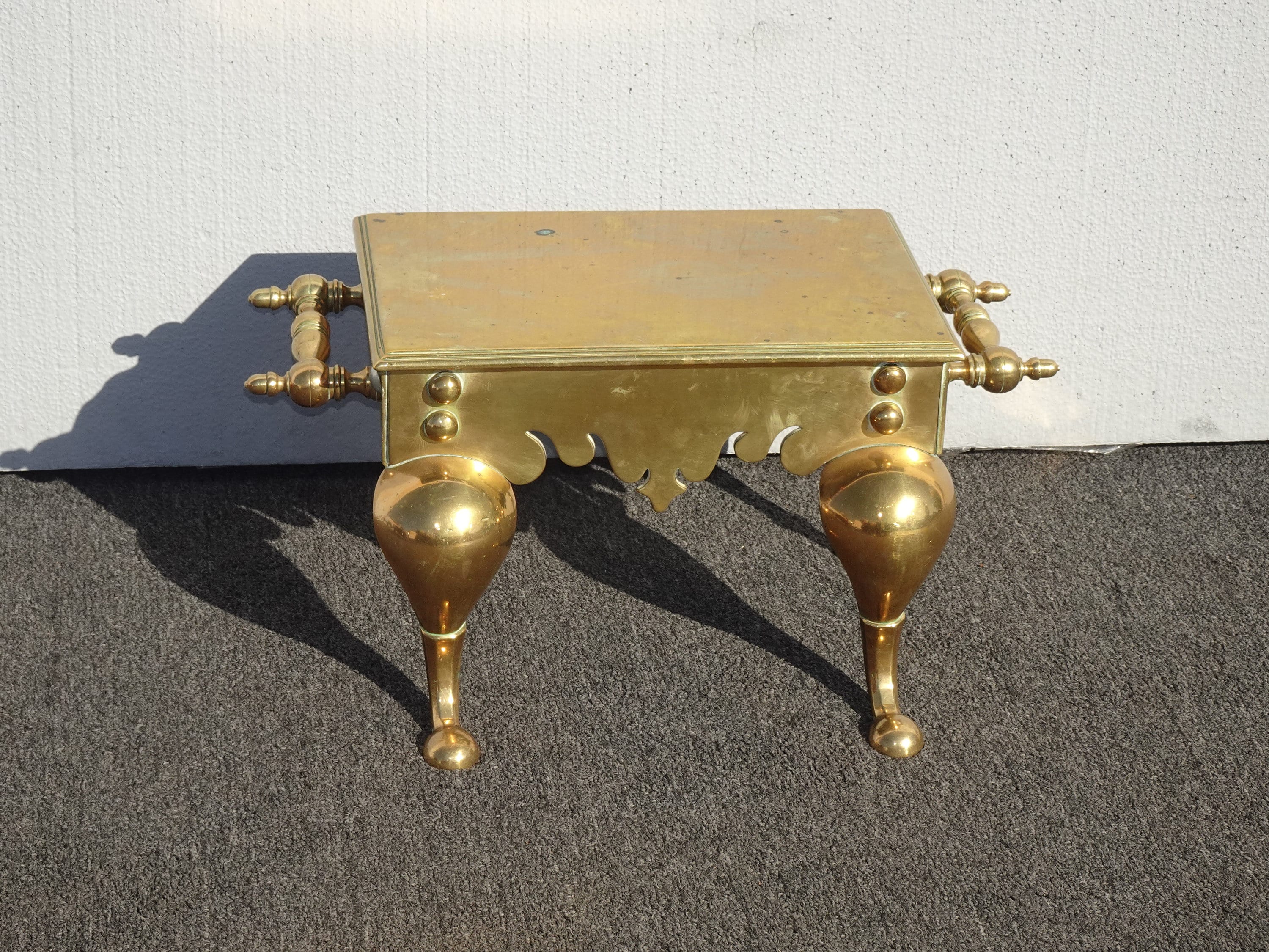 Antique Victorian Brass Coachman's Footstool Footman Stool Trivet Stand