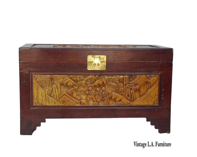 Vintage Chinese Asian Ornately Carved Wood Camphor Dorwy Hope Chest ~ Trunk