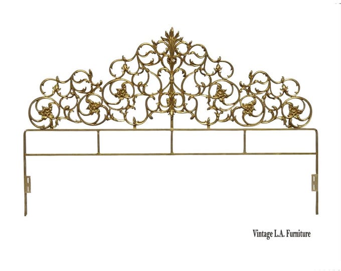 Rococo Style King Size Iron Scrolled Headboard Metallic Gold Italian Headboard