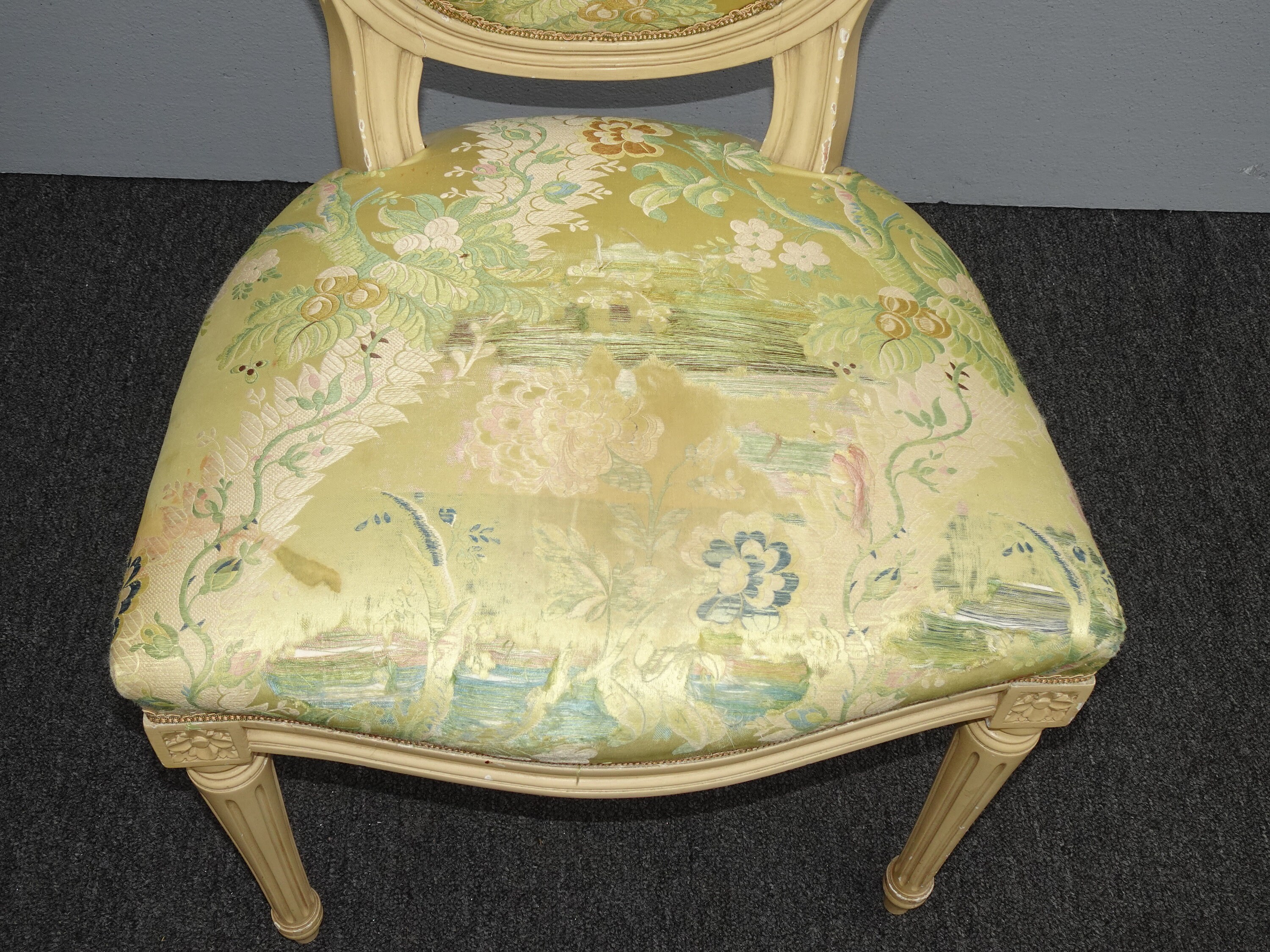 Vintage French Country Gold Silk Blend Floral Side Chair Vanity Chair