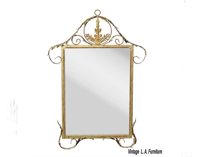 Vintage French Provincial Rococo Metal Scrolled Gold Wall Mantle Mirror