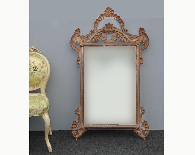 Antique Italian Baroque Style Carved Giltwood Mirror 19th Century French Country