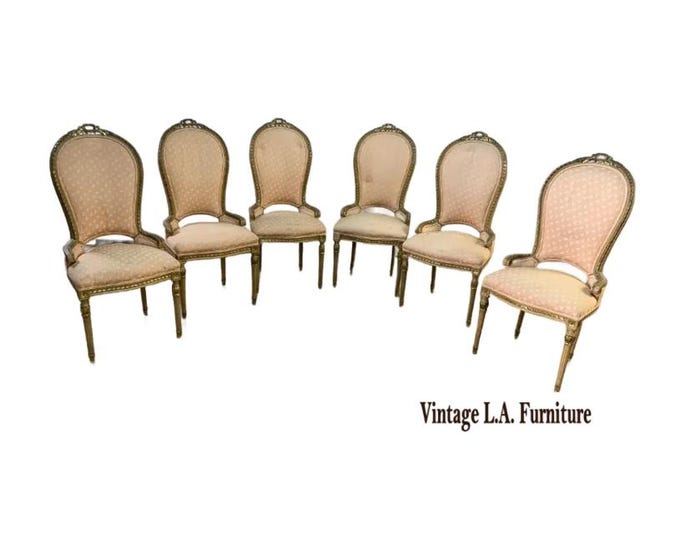 Chairs ~Six Antique French Louis XVI Gold Gilt Ornate Balloon Back Dining Chairs