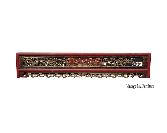 Vintage Oriental Asian Hanging Wall Decor ~ Decorative Red Carved Accent #2