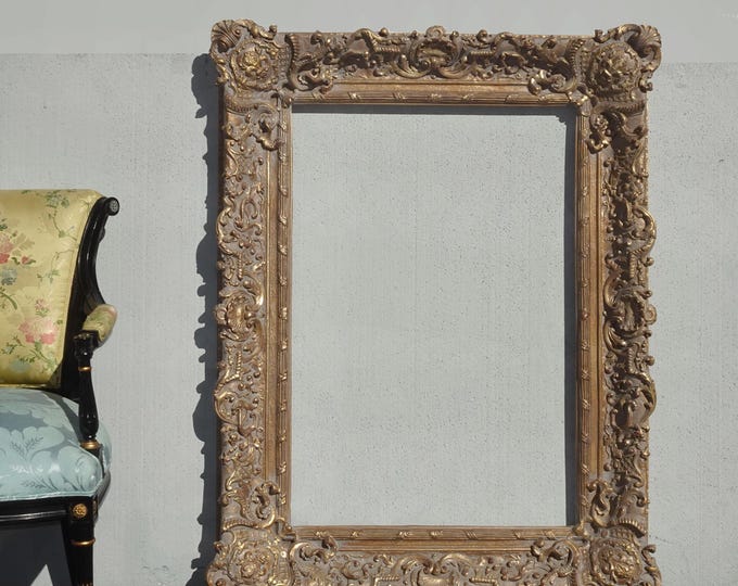 Large 50" Tall Vintage French Baroque Gold Ornate Wall Mantle Picture Frame