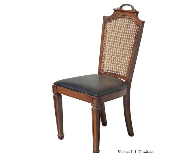 Vintage French Louis XVI Style Cane Back Dining Chair w Black Vinyl
