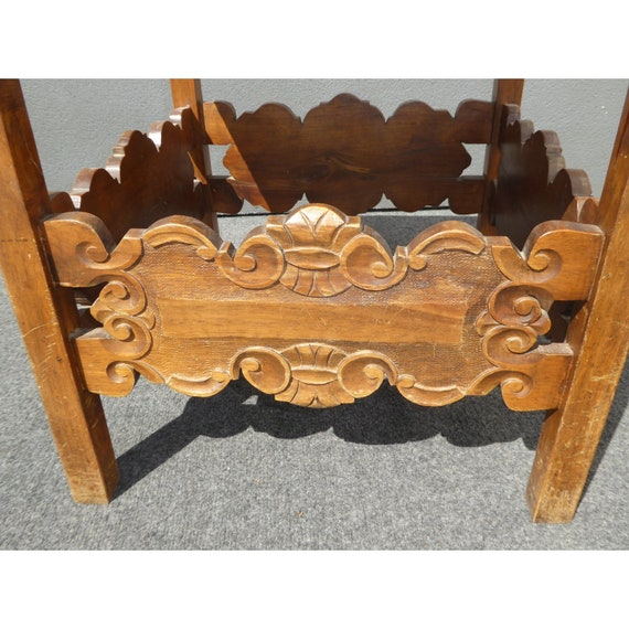 Vintage Spanish Style Carved Rush Seat Bench Ottoman Stool Etsy