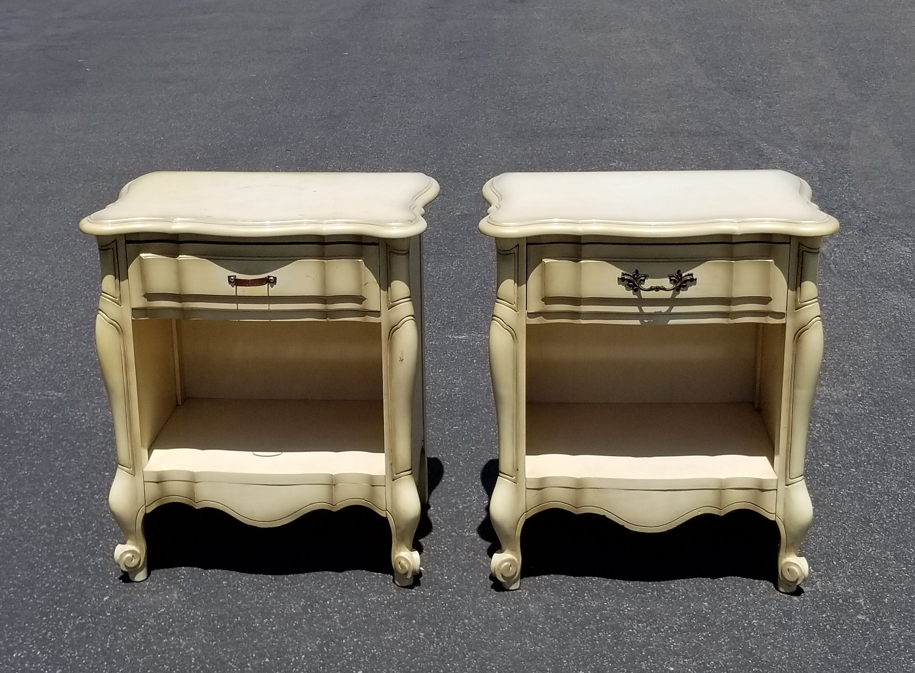 Pair of Vintage French Country Kent Coffey Off White Creme Maple