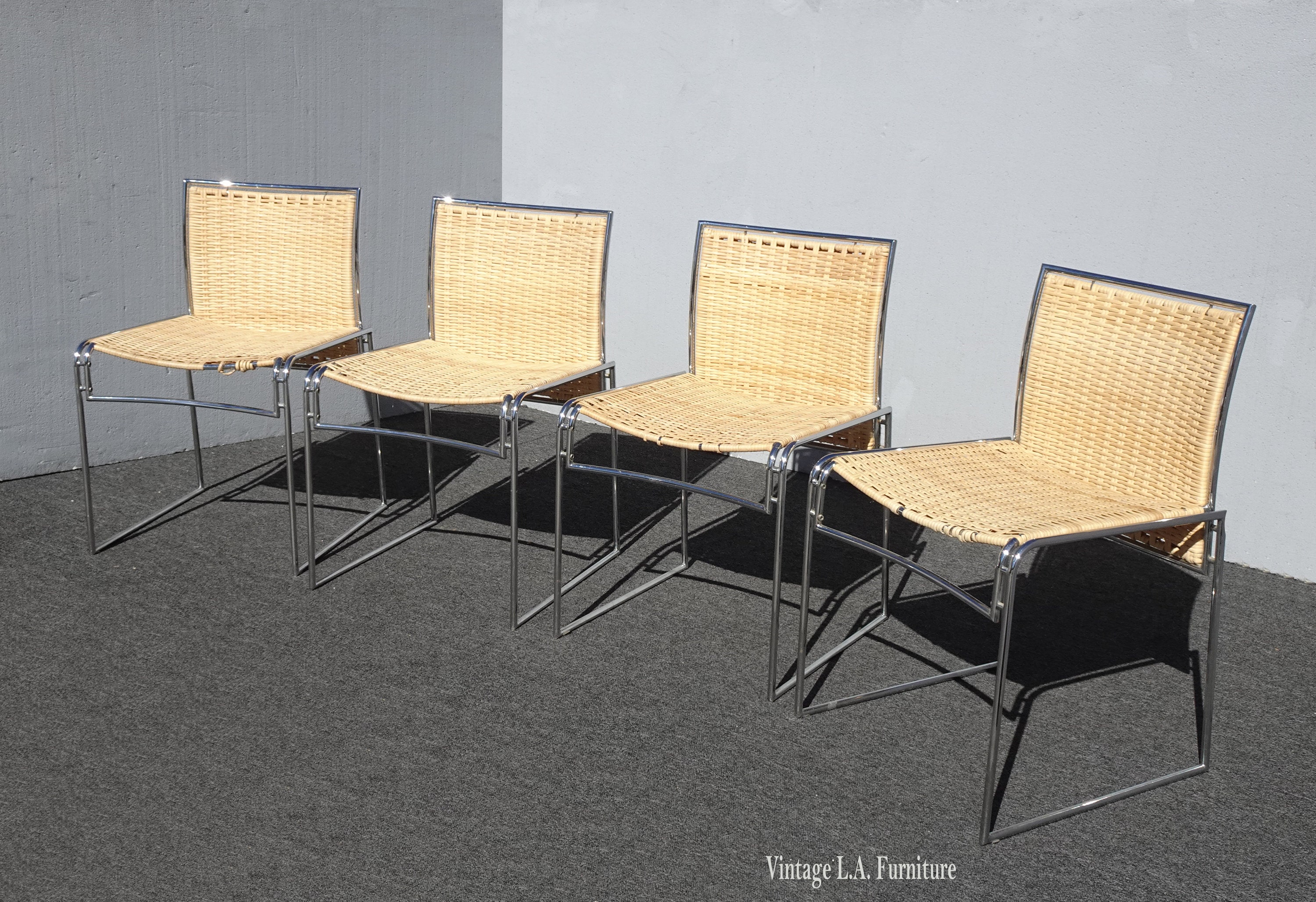 Set of Four Vintage Chrome Rattan Dining Chairs Mid Century Modern Etsy