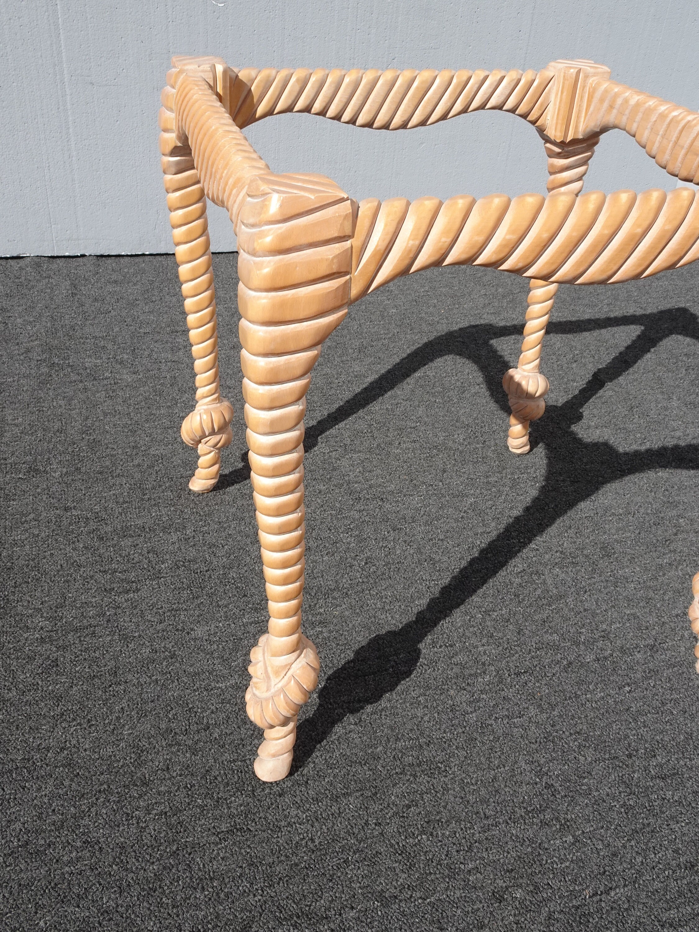 Vintage Mid Century Barley Twist White Wash End Table w Twisted Rope