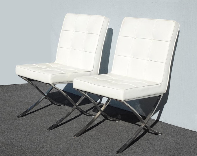 Pair of Mid Century Modern Tufted Side Chairs ~ Barcelona Style