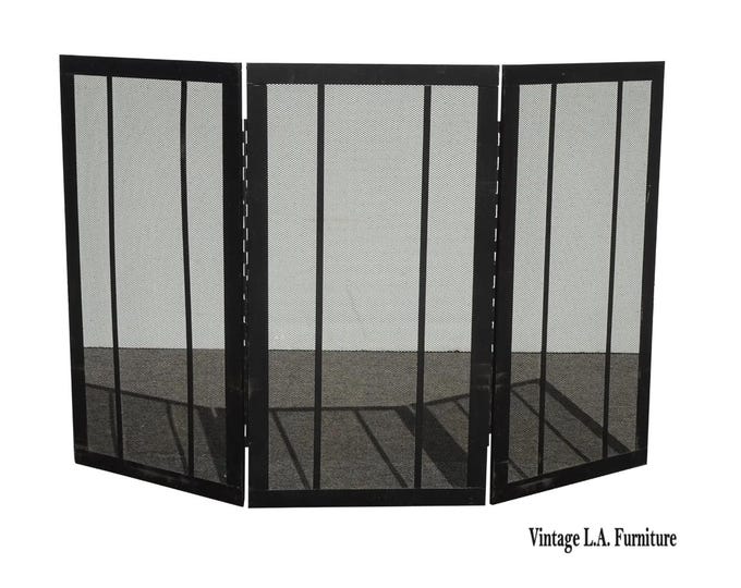 Vintage French Country Black Three Panel Fireplace Screen