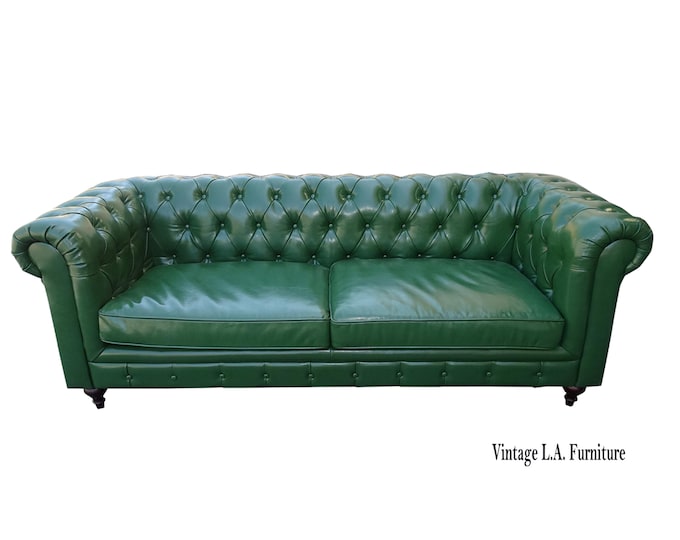 Vintage Chesterfield Sofa Green Tufted Leather Couch