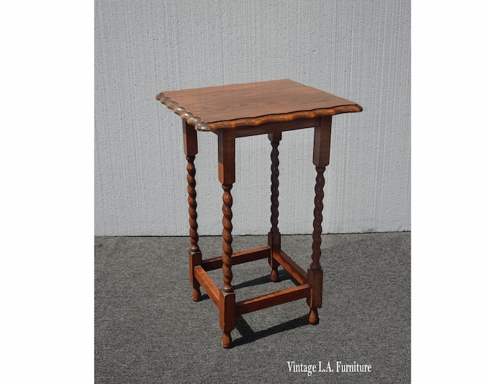 Vintage Brown Oak English Barley Twist Side Table 2of2