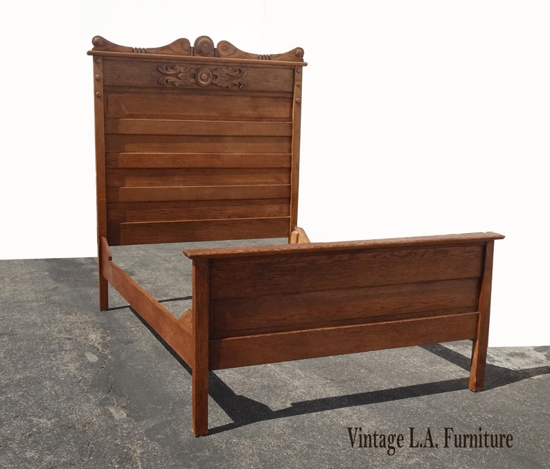 Antique French Country Oak Full Size Bed Frame Headboard Etsy