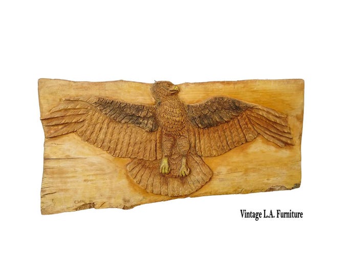 Large Vintage Solid Wood Hand Carved EAGLE Picture Plaque ~ Bird