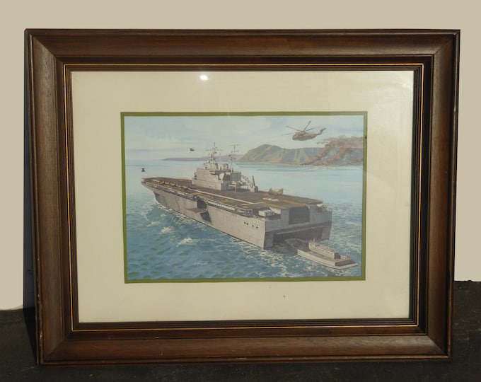 Vintage Picture Print of Helicopter Aircraft Carrier LHA-8 Boat Ship
