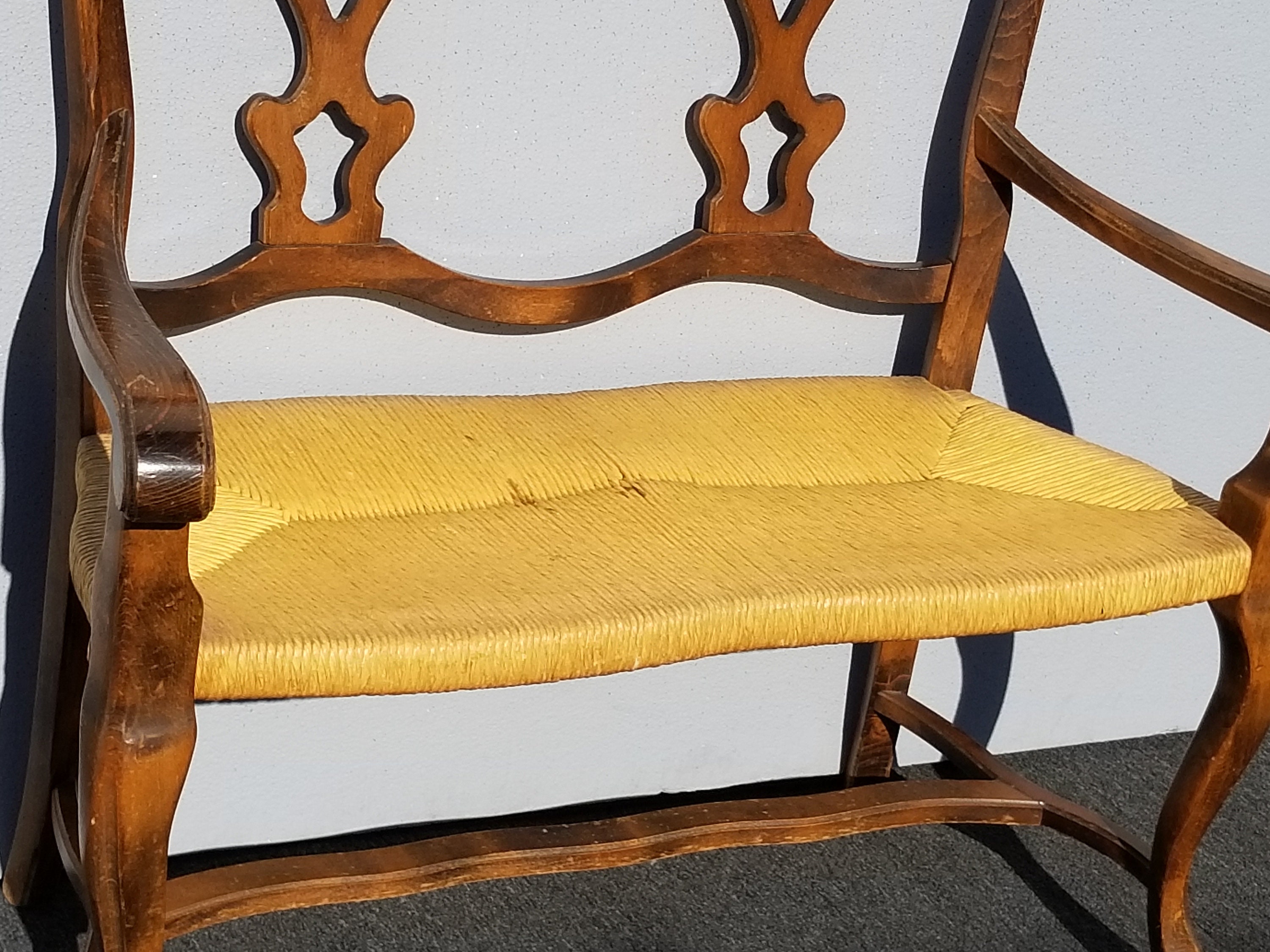 Vintage French Country Rush Bench Settee Two Seater