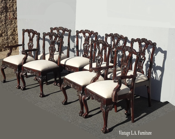 Set of Eight Vintage Chippendale Ornate Dining Room Chairs ~ Ball Claw Feet