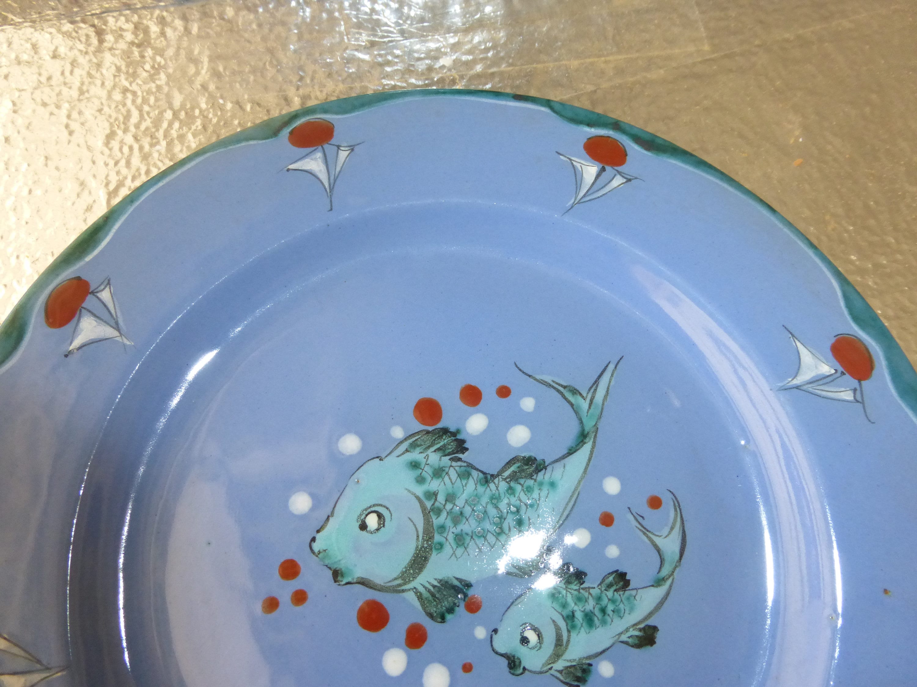 Vintage Set of Twelve Hand Painted Fish Dinnerware Plates Made in Italy
